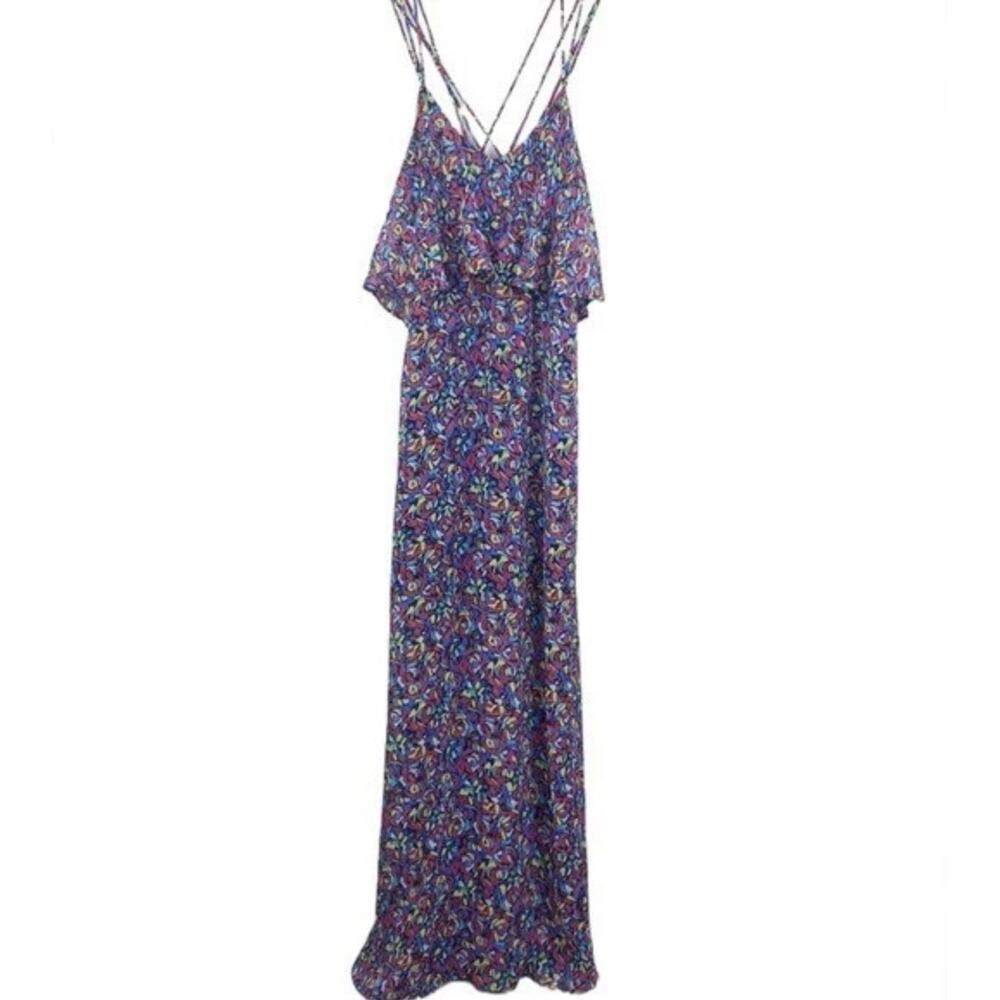 BCBGeneration Strappy Chiffon Layered Maxi Dress Multi Womens Sz M Boho Party